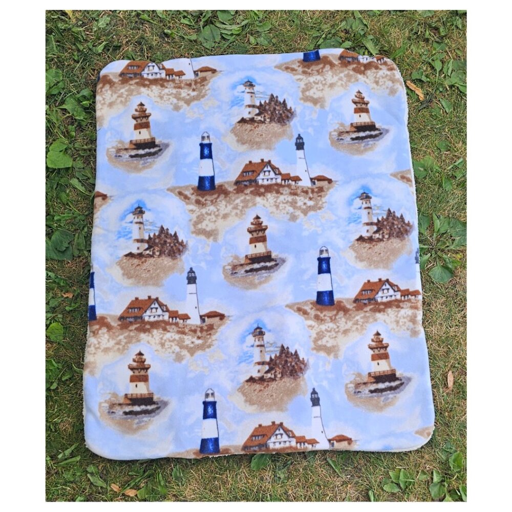 NEW! Nautical Lighthouse Pet Mat - XL - 3 Layers, Fleece Sherpa | Dog Cat Baby